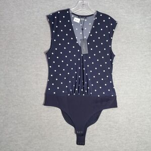 Tommy Hilfiger Women Top Large Blue Polka Dots Bodysuit Sleeveless NWT